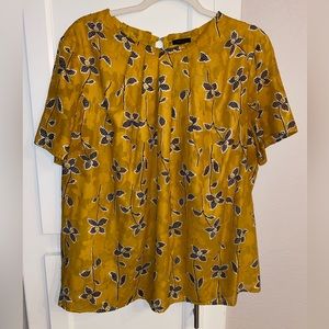 Mustard Yellow Floral Ann Taylor Blouse - Size XL